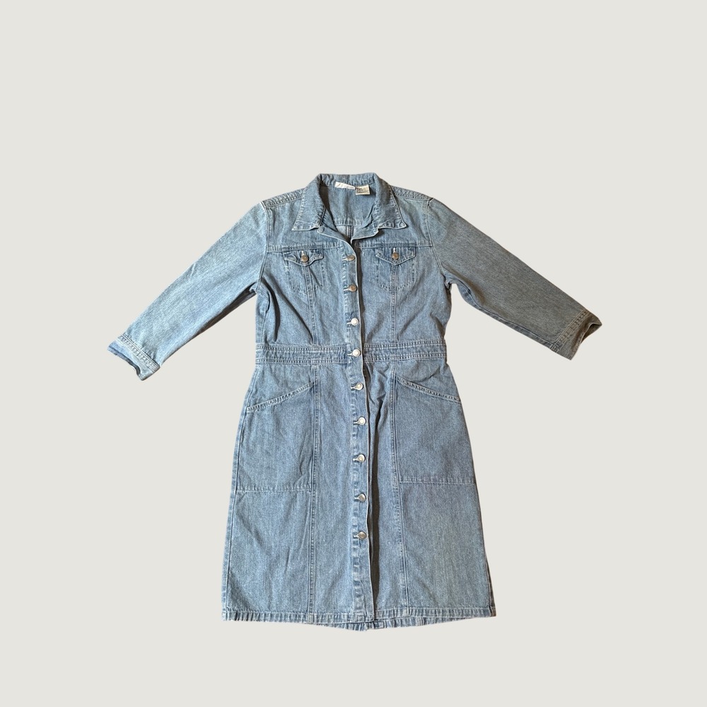 Faded Glory Denim Dress Women Light Wash Vintage Button Front Midi SIZE M